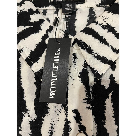 Pretty Little Thing Oversized Black Zebra Print Shirt Size 12 - Picture 5 of 5